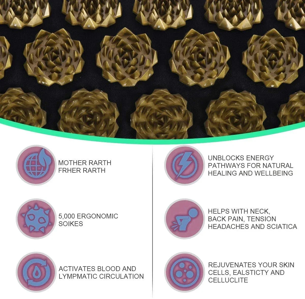 3PCS Acupressure Yoga Mat And Pillow Set Massage Cushion Gold